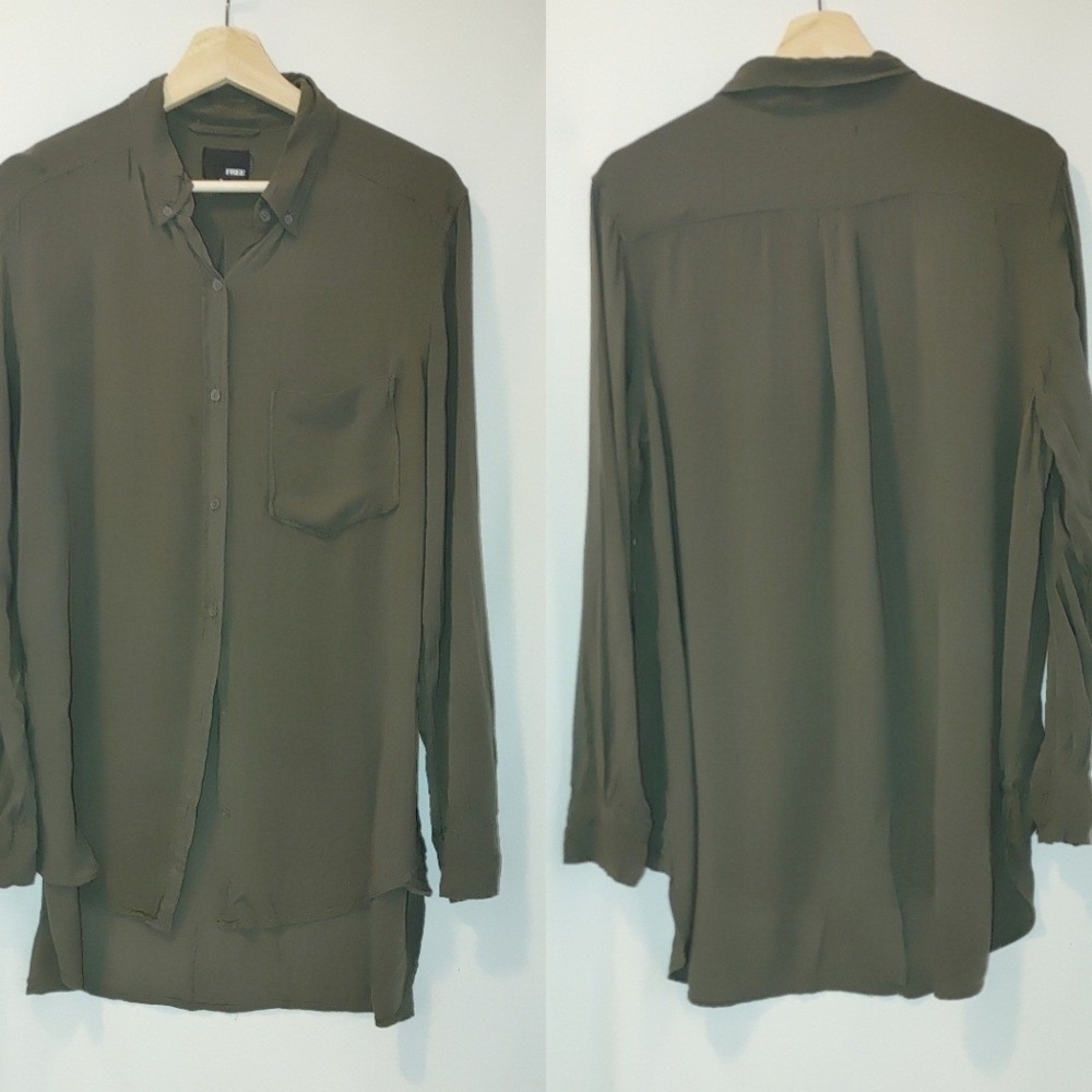 Wilfred Free Olive Green Button Down Front Tunic Small S Long Sleeve